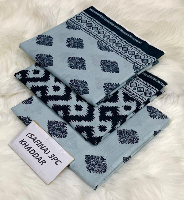 Safina Printed Khaddar 3 Piece (Unstitched) – Shirt, Dupatta & Trouser