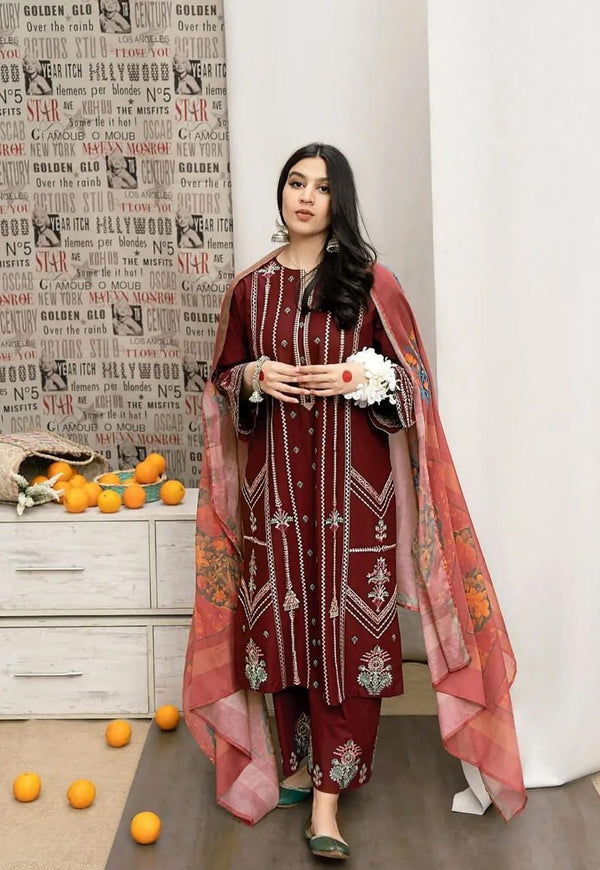 Embroidered Dhanak 3-Piece Suit